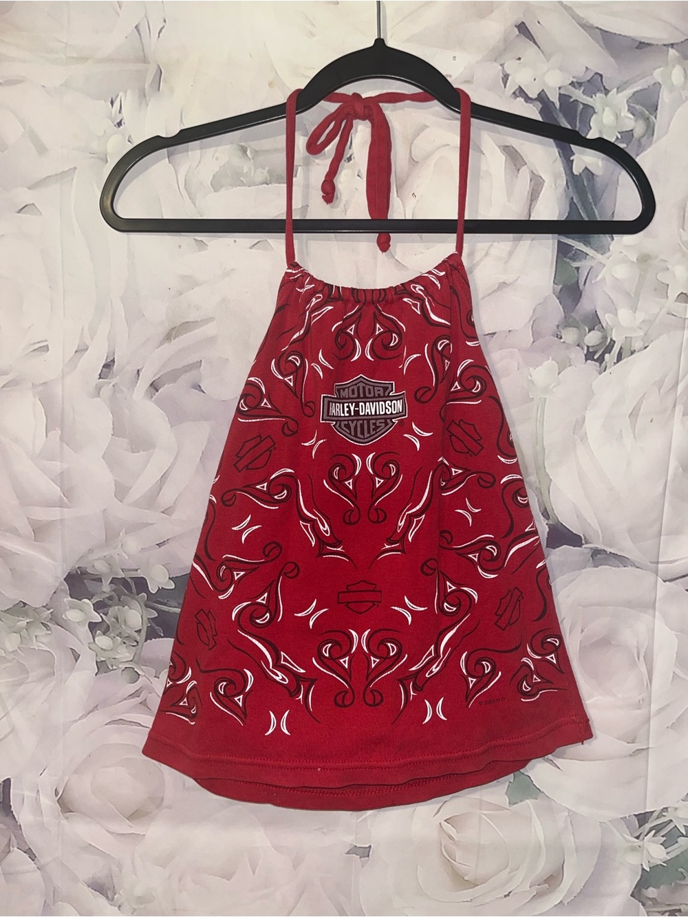 Vintage Y2K Harley-Davidson halter top Red Graphic Print Womens Medium